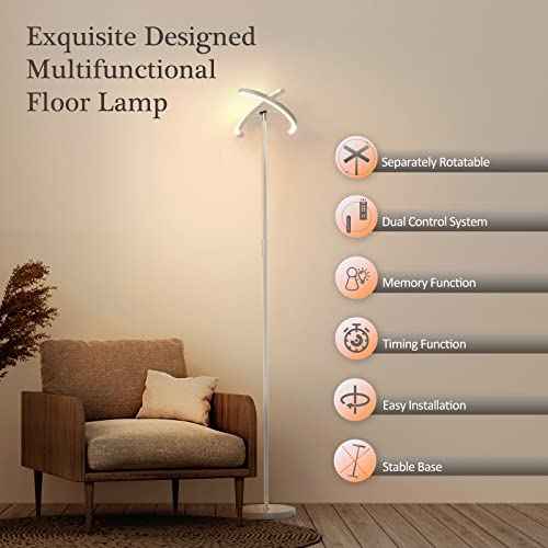 FIMEI Split Floor Lamp, Bright Modern LED Standing Lamp, Stepless Dimming and 4 Color Temperature, Eye-Protection Reading Standing Light for Living Room Bedroom Office, Touch&Remote Control, White
