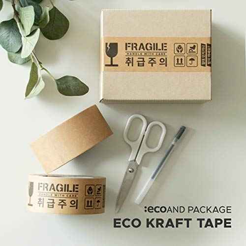 Brown Kraft Paper Tape, 2¡± x 43 Yards, Writable Non-Coated Surface for Masking, Sealing, and Packaging Use, Eco-Friendly and Recyclable, Easy-to-Tear (Non-Printed)