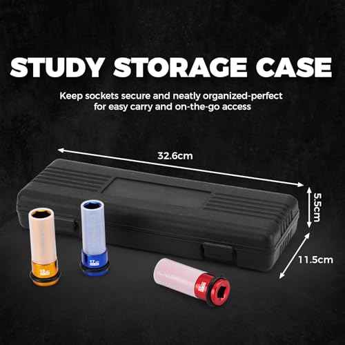 CASOMAN 7PCS 1/2" Drive Deep Lug Nut Impact Socket Set, Non-marring & Thin Wall Wheel Protector, Color-Coded, 85mm Length, 6 Point, Metric, CR-MO