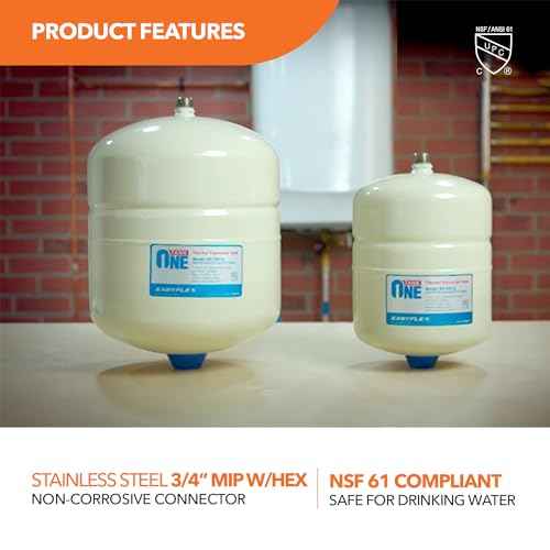 2.1 Gallon Thermal Expansion Tank, 304 Grade Stainless Steel 3/4" MNPT Connection, Butyl Rubber Diaphragm, Prevent hot Water from backflowing into The Cold Water Pipe line