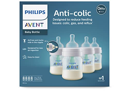 Philips Avent Warming Bundle with Anti-Colic baby bottle with AirFree Vent 4 Ounce 4 Pack + Fast baby bottle Warmer
