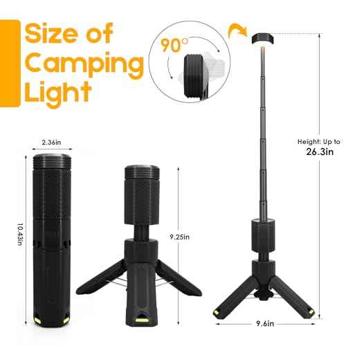 Telescopic Camping Lights, Rechargeable 10500mAh Camping Lantern with Storage Bag, Waterproof LED Camping Lamp with Magnetic, Portable Outdoor Tent Light for Camping,Hiking,Emergency,Fishing (Black)