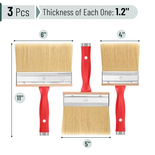 Bates- Deck Stain Brush Set, 3 Pack, 3¡±, 4¡± and 6¡±, Deck Stain Applicator, Red Handle, Stainless Steel Ferrule