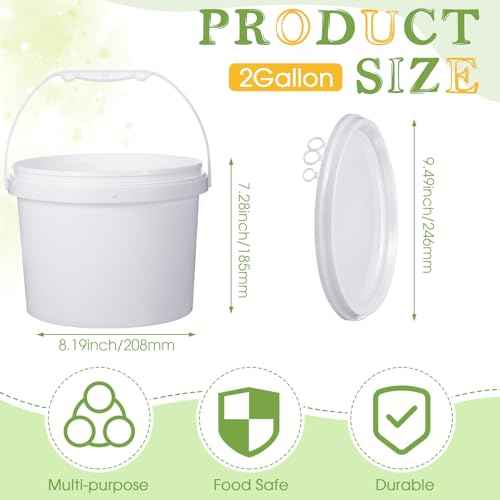 Leinuosen 8 Pcs 2 Gallon Plastic Food Safe Bucket with Lid and Handle Durable Heavy Duty Bucket Set Pail Container for Multipurpose Storage Paint Art Crafts Projects(White)
