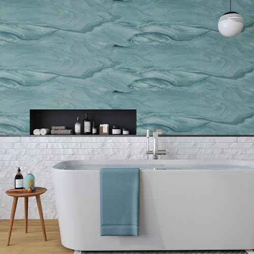VaryPaper Matte Teal Blue Marble Contact Paper Peel and Stick Countertops for Kitchen Waterproof Marble Wallpaper Removable Self Adhesive Countertop Wallpaper Marble Vinyl for Desk Table 15.7''x78.7''