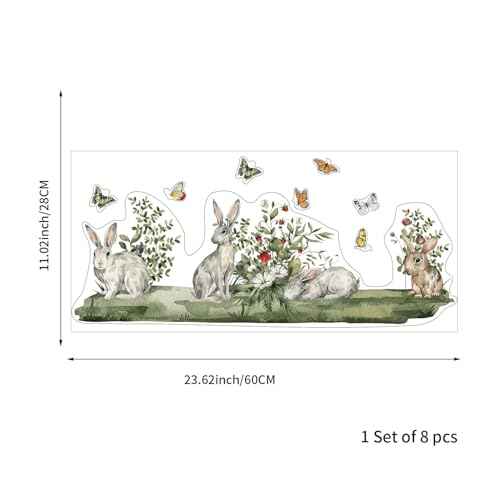 Spring Woodland Forest Animals Window Decals, Vinyl Non-Adhesive Double-Sided Static Clings, Rabbit, Butterfly, Grass, Anti-Collision Stickers for Kids Bedroom Windows Glass Home Decor