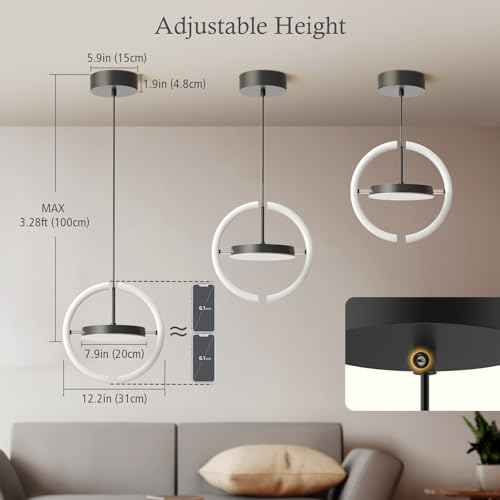 FIMEI LED Saturn Pendant Lights, 3000-6000K Dimmable Adjustable Hanging Chandelier Saturn Ring Design for Dining Room Kitchen Island Entryway Bedroom Foyer Black (Black, 1)