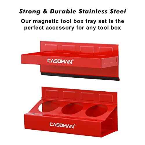 CASOMAN 4PCS Red Magnetic Toolbox Shelf, Tray, Paper Towel Holder, Variety of Use, Durable, Magnets Any Metal Surface