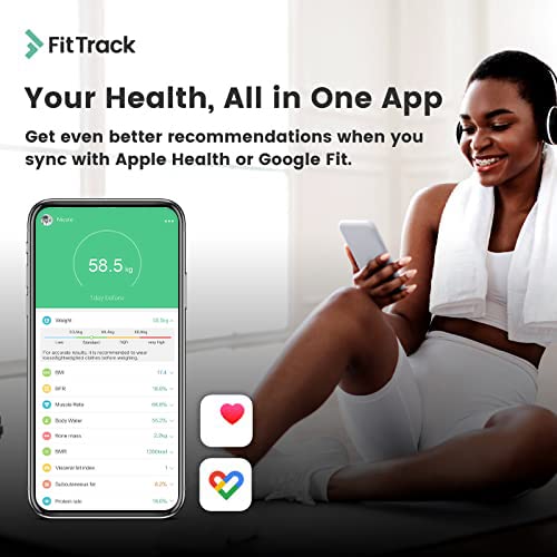 FitTrack Dara Smart BMI Digital Scale - Measure Weight and Body Fat - Most Accurate Bluetooth Glass Bathroom Scale (Black)