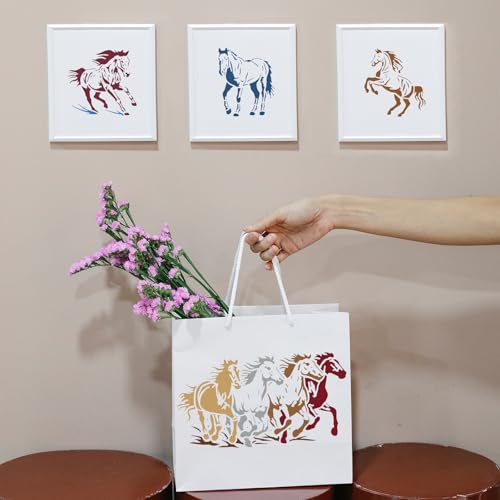 FINGERINSPIRE 3pcs Horse Border Stencil, 11.8x5.9in Running, Walking, Jumping Horse Drawing Templates for Wall, Tile, Floor, Wood