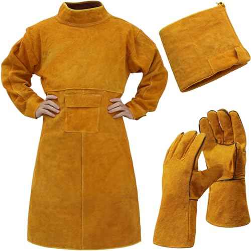Leather Welding Apron Gloves Heat/fire Resistant Forge Welding Leather Jacket Apron Coat for Men Women