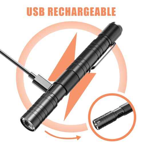 Rechargeable Pen Light, Zoomable Led Penlight Inspector Flashlight Pocket Flashlight with Clip Small Mini Handheld Slim Flashlight 360 Lumens LED for Nurse Medical Repair Engineer Doctor