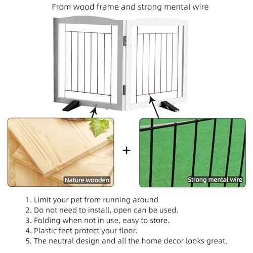 ZJSF Freestanding Dog Fence Indoor, Foldable Dog Gate for Doorways, Stairs or Hallways, Sturdy Wood Extra Wide Pet Gate with Support Feet for The House, White, 24 "Height-2 Panels