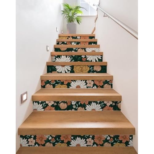 HAOKHOME Vintage Wallpaper Peel and Stick Floral Boho Moody Wall Paper Removable for Bathroom Contact Paper Green/Terracotta 17.7in x 6.6ft