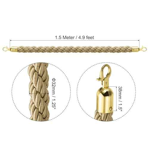 PATIKIL Stanchion Rope, 2 Pack 1.5m/5Ft Barrier Rope Twisted Post Ropes with Snap Hooks for Posts Stands Queue Divider Crowd Control of Hotel, Golden Hook, Champagne Gold Rope
