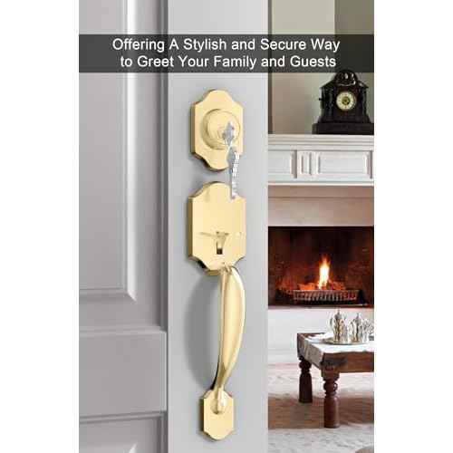 goldenwarm Front Door Handle and Deadbolt Set, Gold Front Door Lock Set with Reversible Handle Lever, Classic Brass Front Door Hardware, Front Door Handles and Locks
