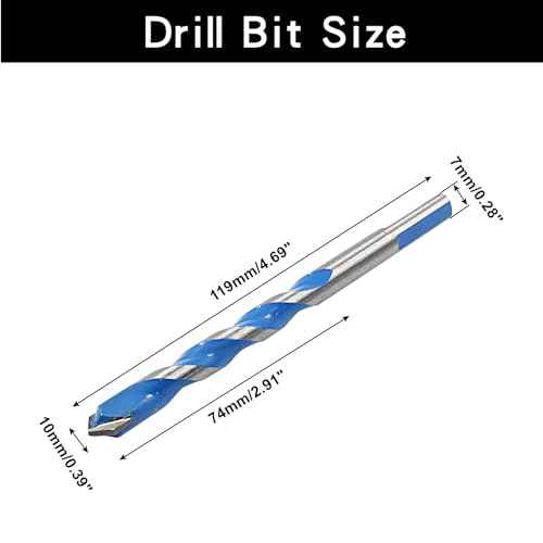 Piutouyar 5 Pcs 10mm Masonry Drill Bits, 0.39" Carbide Drill Bits Set for Concrete, Tile, Glass, Ceramic, Brick, Wood