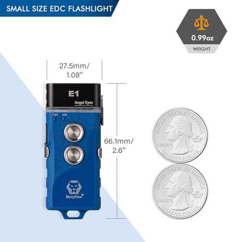 RovyVon Angel Eyes E1 Mini EDC Flashlight,700 Lumens Rechargeable Keychain Flash Light Dual-Battery Power Supply with USB-C and AAA Battery,for Emergency,Outdoor,Gift(Blue)