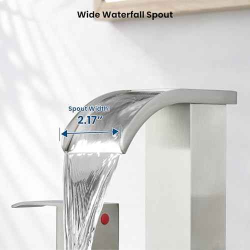 gotonovo Waterfall 8 inch Widespread Bathroom Faucet Set Bathroom Sink Faucet 3 Hole 2 Handle Vanity Lavatory Deck Mount with Pop Up Drain and Water Supply Lines Square Body Brushed Nickel