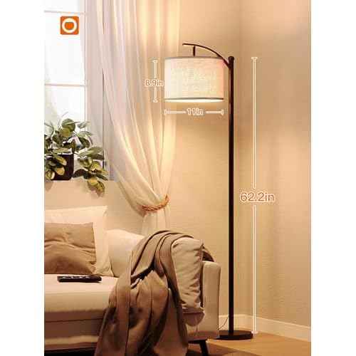 addlon Floor Lamp for Living Room with Remote, Dimmable Standing lamp with Linen lampshade for Bedroom, Office, Lamps with 9W LED Bulb Included - Black with Beige Lampshade