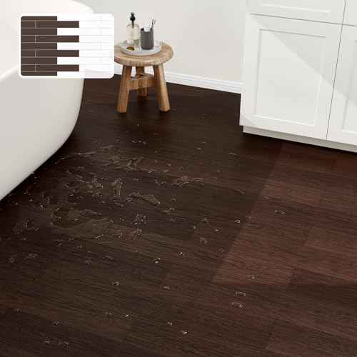 Peel and Stick Vinyl Floor Tiles Upgraded 0.07-Inch 36" x 6", 54 Sq. Ft. 36-Pack, Wood Look Waterproof Self-Adhesive Flooring Planks, DIY Flooring for Kitchen, Bathroom, Living Room, RV, Dark Brown