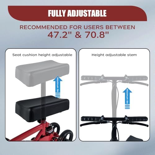 Knee Scooter,Economical Foldable Steerable Knee Walker,for Adults Foot Surgery,Injured Ankle Recovery Scoote(Red-Standard Version)