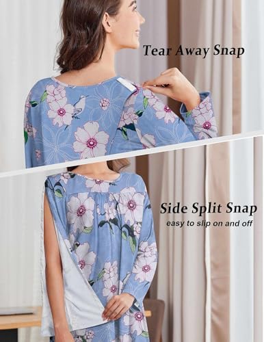 Deyeek Hospital Gowns for Women Open Back Dress Long Sleeve Post Surgery Tear Away Adaptive Nightgowns Dialysis Clothing