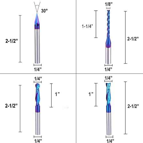 5PCS CNC Router Bits Set 1/4 inch Shank Spiral Carbide End Mill Multipurpose Router Bits for Engraving Sign Making Grooving Slots and Mortises