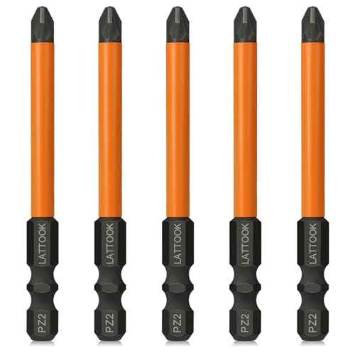 Pozidriv Bit Set, LATTOOK 5-Piece PZ2 Pozi Bit Set, Magnetic S2 Steel Pozidriv Screwdriver, 3'' Long