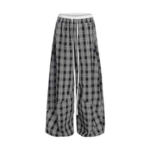 Aelfric Eden Plaid Baggy Sweatpants Women Double Waist Streetwear Y2K Unisex Casual Wide Leg Elastic Waist Trousers Pants