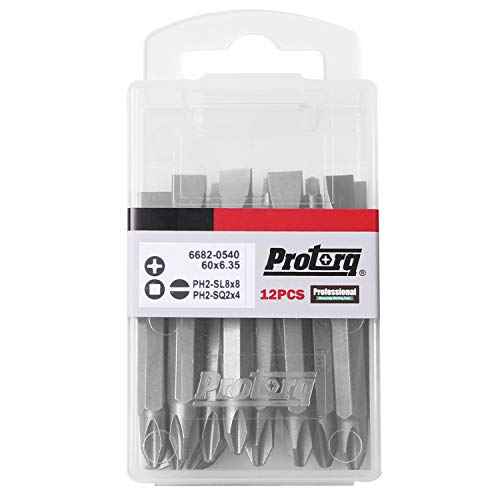 Double Ended Drive Bits, Phillips 2 and Slotted 8, Phillips 2 and Square 2, 12 pieces with Storage Case