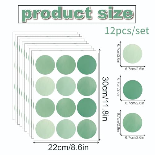 120 Pcs Self-Adhesive Minimalist Gradient Green Dots Wall Stickers - 10 Sheets Tri-Tone Green Dot Vinyl Wall Decals for Living Room, Yoga Studio, Office, Home Decor (Style E)
