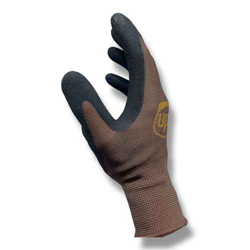 ROVAR UPS Gloves - United Parcel Service Gear (6 PAIRS) Nitrile Coated Seamless Brown Gloves w/Durability and Superior Grip
