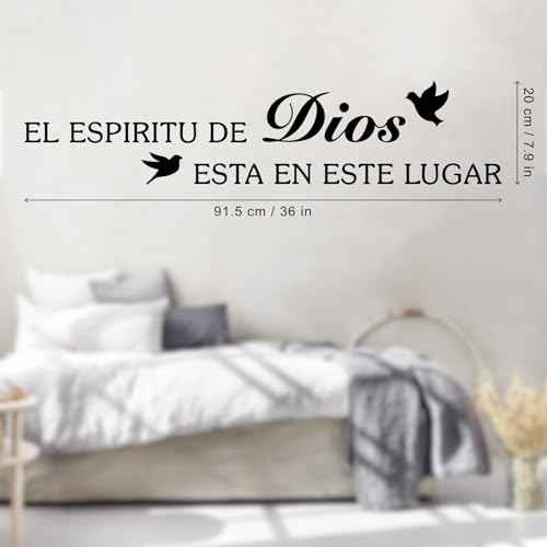 Bible Verses Wall Decor Stickers, Inspirational Spanish Biblical Quotes Christian Wall Decal, Black Scripture Art Sticker for Living Room Bedroom Churches, EL ESPIRITU DE DIOS ESTA