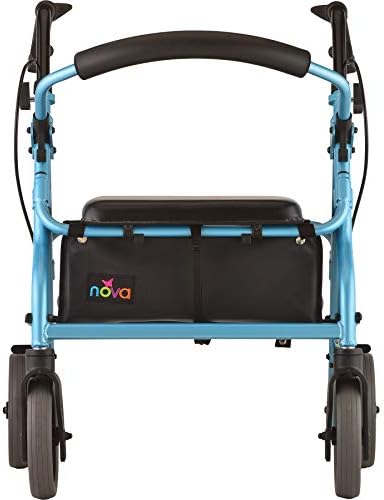 NOVA Medical Products Zoom Rollator Walker with 8" Seat Height, Sky Blue, Diamond Blue, 18 Inch, 1 Count