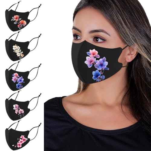 Reusable Cloth Washable Ice Silk Cloth Face Masks,Adjustable Fancy Flower Pattern Cloth Mask for Adult