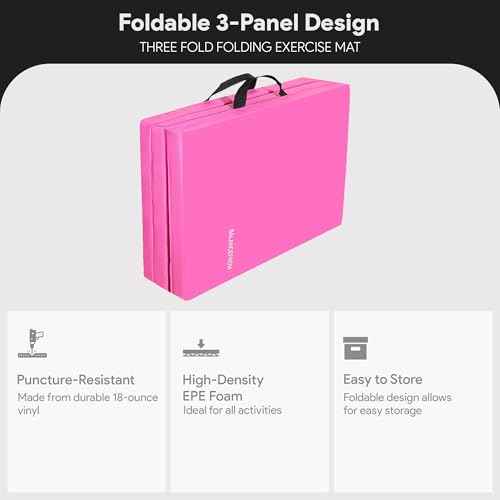 BalanceFrom 6x2 Feet 3-Panel Folding Gymnastics Mat ? 2-Inch Thick Pad with Vinyl Surface and Carrying Handles for Tumbling, Yoga, Pilates, Home Workouts, and Martial Arts