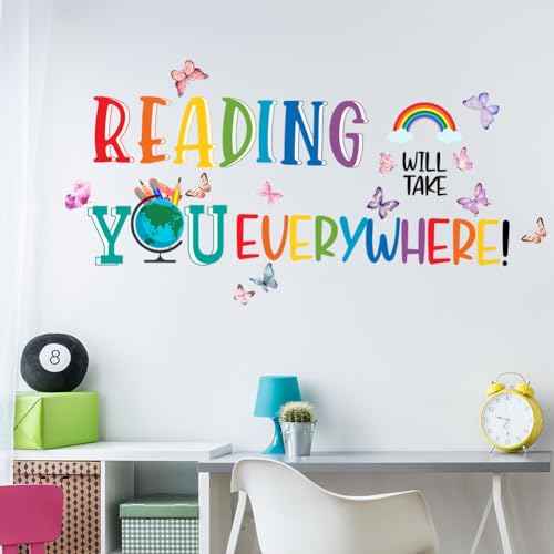 Reading Will Take You Everywhere Inspirational Quote Wall Sticker for Classroom Library Positive Saying Decor