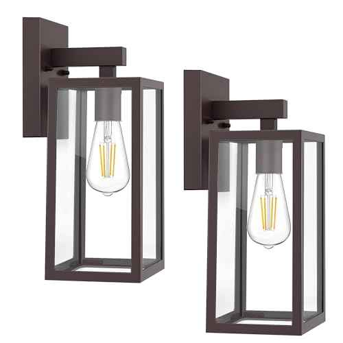 MAXvolador Outdoor Wall Sconce, Exterior Waterproof Wall Lantern Light Fixture, Dark Chocolate Porch Light Glass, Anti-Rust E26 Patio Lighting, 2 Pack