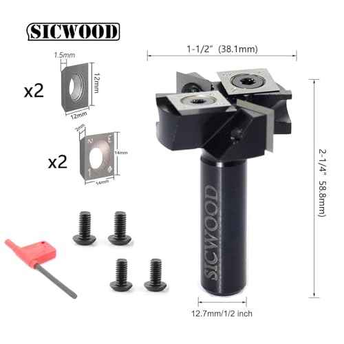 Slab Flattening Router Bit - 1/2 Shank, 1-1/2' Cutting Dia, 2+2 Knife Design, Mini CNC Spoilboard Surfacing Bit, Perfect for Planing&Rabbeting, Flycutter, Slab Leveler