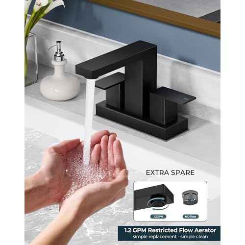 FORIOUS Black Bathroom Faucet Centerset 2 Hole, Square 4 Inch Matte Black Centerset Bathroom Sink Faucet 2 Handle with Metal Pop Up Drain, 24" CUPC Hose and Spare Water Saving Aerator