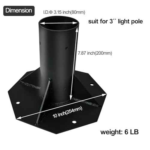 Outdoor Light Post Base for 3 inch Surface Mount Post, Heavy Duty Metal Flange Anchor Base, Black Pier Mount Adapter with Accessories, Used for Patio Outside Deck Yard Home Lawn (10-inch mount base)