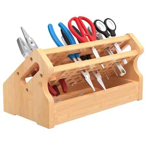 Bamboo Screwdriver Organizer Rack, Desktop Hand Tools Storage Holder with Drawer