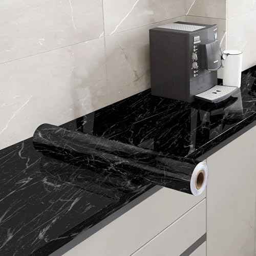 Yancorp 120inches Black Wallpaper Black Peel and Stick Wallpaper Marble Stick on Counter Tops Self Adhesive
