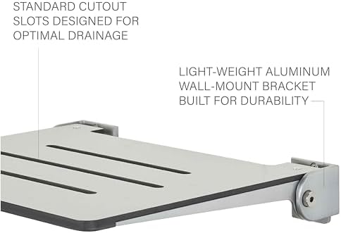 Seachrome 18 inch Silhouette Slimline Folding Wall Mount Shower Bench Seat, Light Gray Seat with Silver Frame