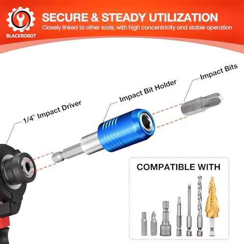 BLACKROBOT 3-Piece Magnetic Quick Change Impact Bit Holder, Drill Bit Extension for 1/4" Hex Drives, 2.5/4/6 Inch Length, Ideal for Screwdriver Bits, Nuts, Drills and Socket Driver Adapters