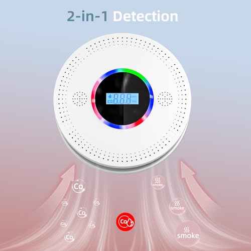 Smoke and Carbon Monoxide Detector, Combination Smoke Alarm and Carbon Monoxide Detector Battery Powered, CO Detector with Sensitive Sensor, LCD Display and Sound Warning, CDR-813