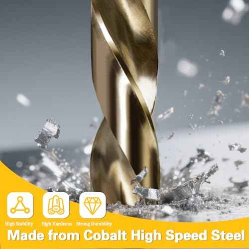 3/4" Cobalt Drill Bit, 1/2" Reduced Shank with 3-Flats,Suitable for Drilling in Hard Metal, Stainless Steel, Cast Iron,2 Pieces