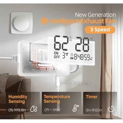 3 Speed Bathroom Exhaust Fan with Humidity Sensor & Remote Control, Timer Humidity & Temperature Control Quiet Upgraded 2600RPM Bathroom Fan for Attic Basement Garage P119A(4 inch Exhaust Fan)