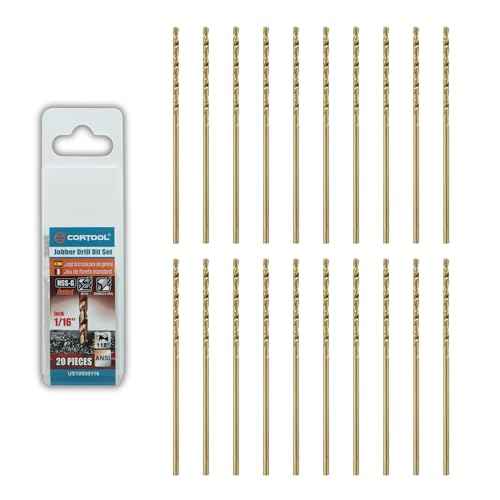 1/16 inch Cobalt Drill Bits (20Pcs), M35 HSS Metal Jobber Length Twist Drill Bit Set for Hard Metal, Stainless Steel, Iron, Copper, Aluminium, Brass, Plastic & Wood